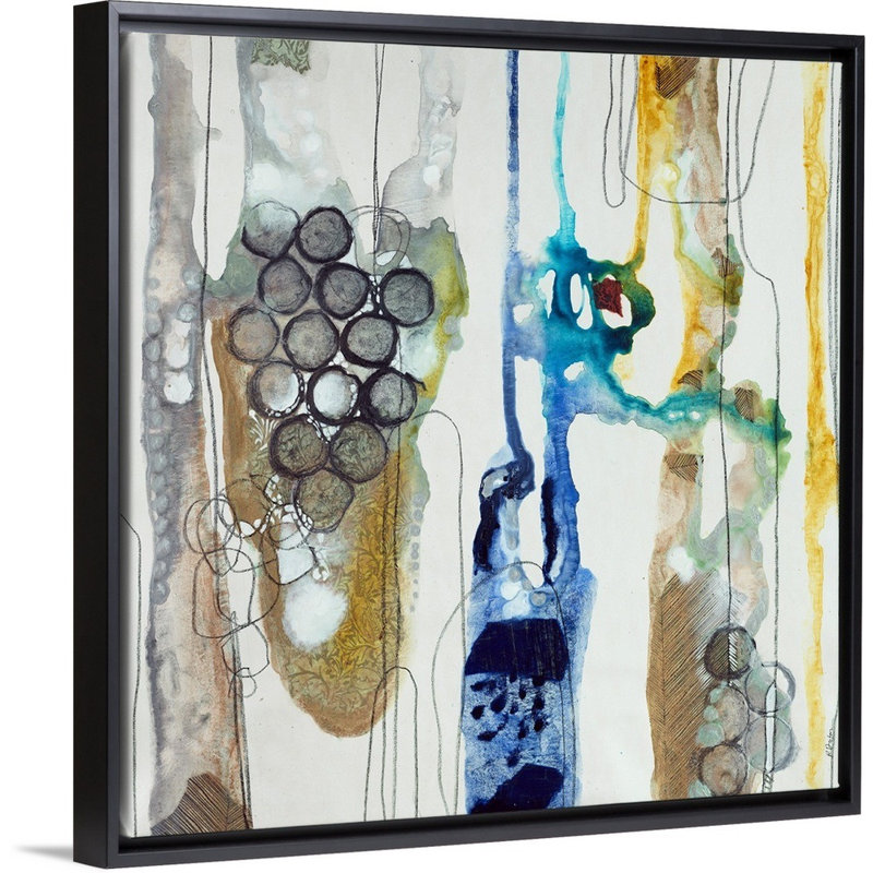 « botanique contour xiiiii », peinture sur toile, H 21,7 po x l 21,7 po x P 1,75 po, Cadre flottant noir
