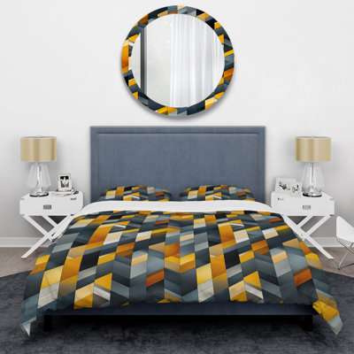 Grey And Yellow Industrial Geometric Pattern - Geometric Duvet Cover Set - Microfiber Polyester
