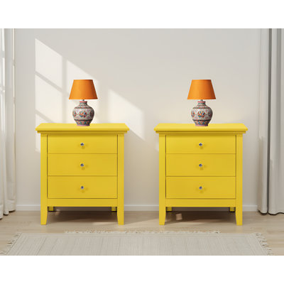 Lausanne Yellow 3 Drawers Nightstand Set Of 2