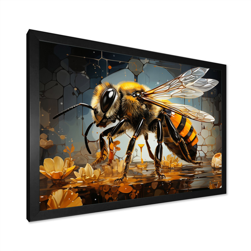 Bee Busy Worker I - animaux, art mural, salon, H 16 po x l 32 po x P 1 po, Cadre flottant noir
