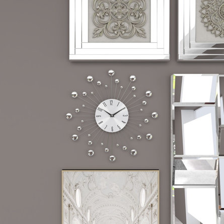 Metal Starburst Wall Clock with Crystal Accents