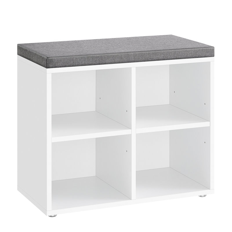 Fabric Upholstered Storage Bench, Grey/White