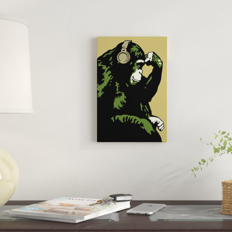«Monkey Thinker Army», reproduction d'impression sur toile, H 26 po x l 18 po x P 1,5 po, Toile avec cadre noir, Pas de tapis