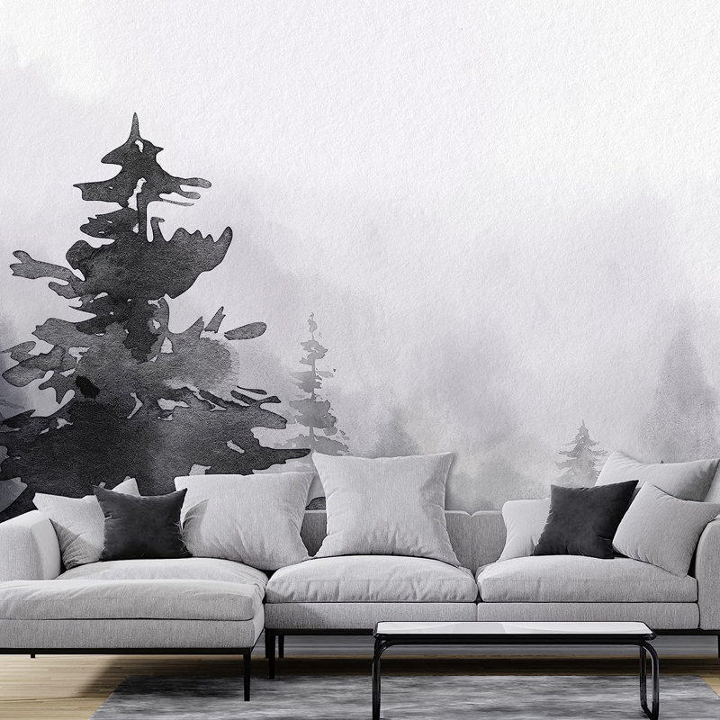 Murale à peindre forêt de pin noir et blanc, L 100 po x l 144 po