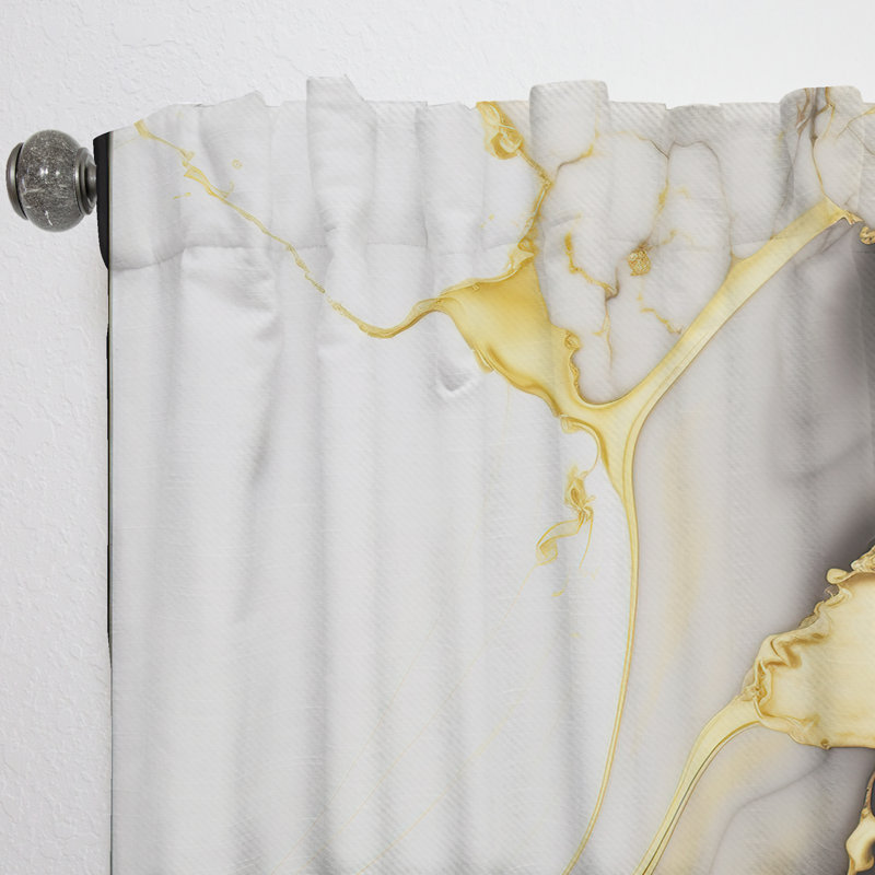 Abstract Geode Marble White And Gold II - Modern Curtain - Velvet Room Darkening - 1 panel, 52" W x 95" L