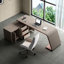 Bureau en bois manufacturé en L gris et brun noisette avec bureau à 3 tiroirs-869845011-869845013