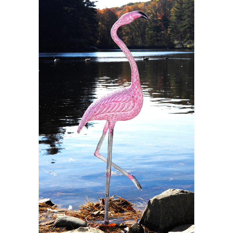 Pink and White Cast Aluminum Flamingo Garden Statue