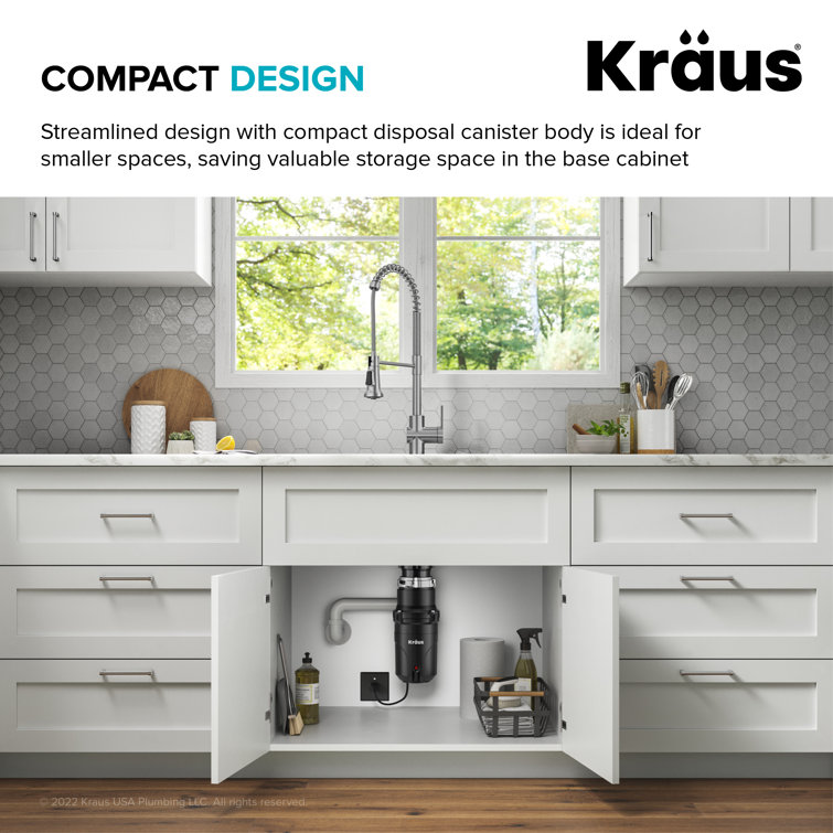 Kraus KWD100-33MBL WasteGuard High-Speed 1/3 HP Continuous Feed Ultra-Quiet Motor Garbage Disposal