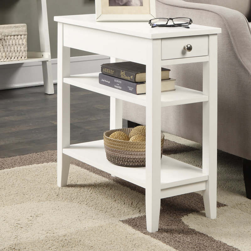Carbin End Table with Drawer and Shelves, White