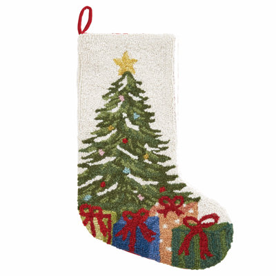 Christmas Tree & Presents Wool Hook Stocking