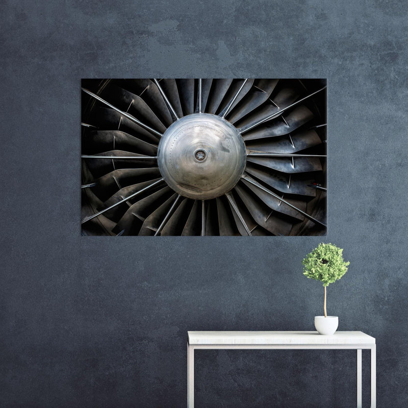 Large Minimalist Modern Art Canvas Poster Featuring an Aircraft Turbine Ideal for Enhancing the Wall Decor in a Cave or Any Room