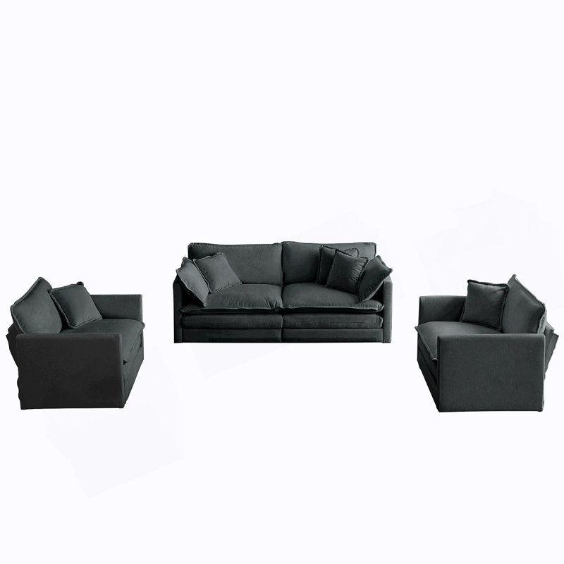 Ensemble de canapé décontracté 3 pièces avec accoudoirs et coussins décoratifs, conception compacte pour les salons modernes.