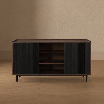 Buffet Mid-Century 59 po avec 7 tablettes réglables noires Duane
