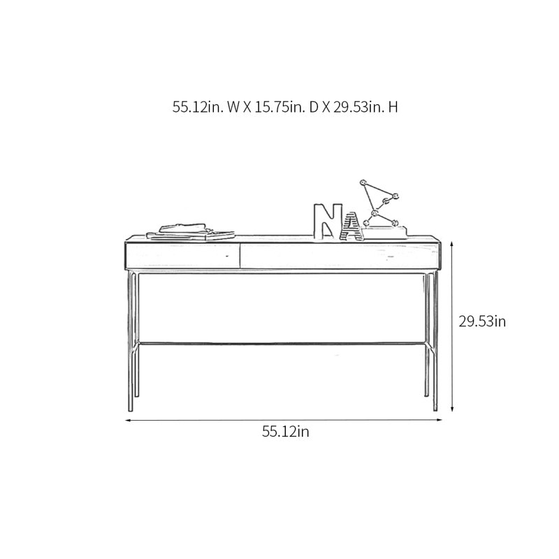 Console moderne avec 2 tiroirs, H 29,53 po x l 55,12 po x P 15,75 po