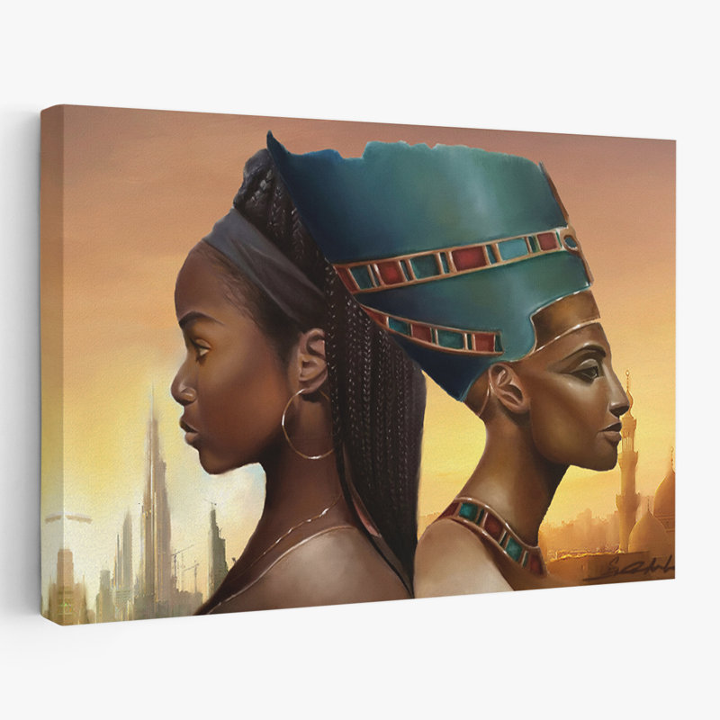 «Past and Futur Queens» - Art figuratif multicouleur africain-américain égyptien, H 40 po x l 60 po