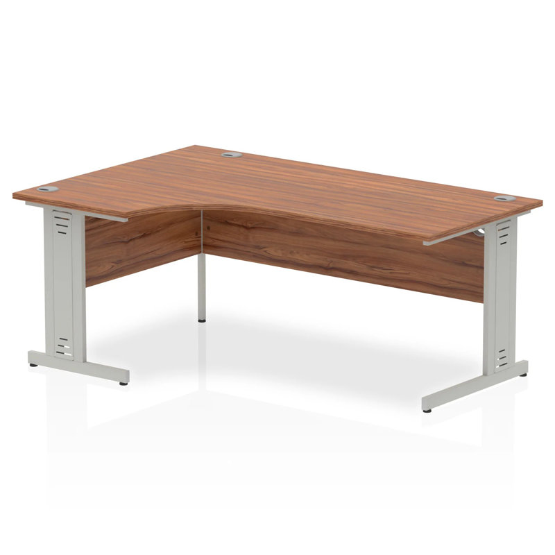 Impulse L-Shaped Metal Base Computer Desk, Left Hand Facing, Silver, Walnut