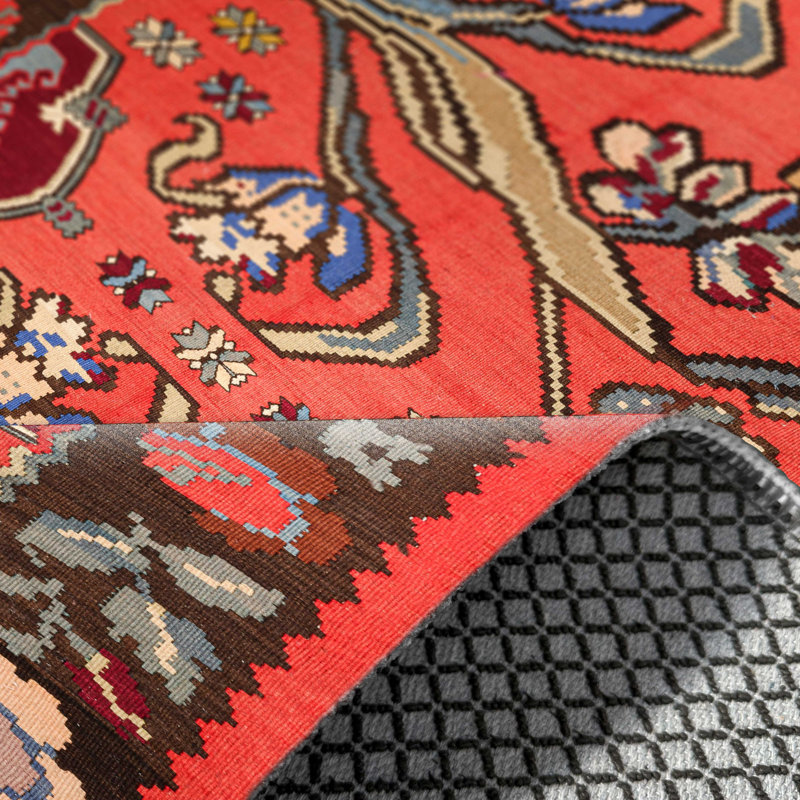 Tapis de couloir antidérapant rose et rouge, Rectangle 3'4" x 13'2"