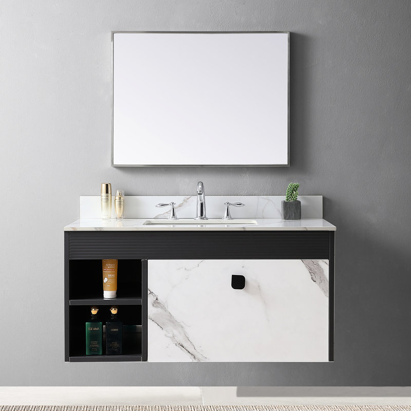 Plateau de meuble-lavabo en pierre frittée 43 x 22 avec 3 trous de robinet et lavabo en céramique de couleur carrée couleur lavabo