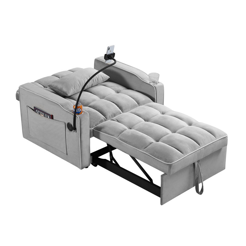 Fauteuil convertible convertible, Velours gris