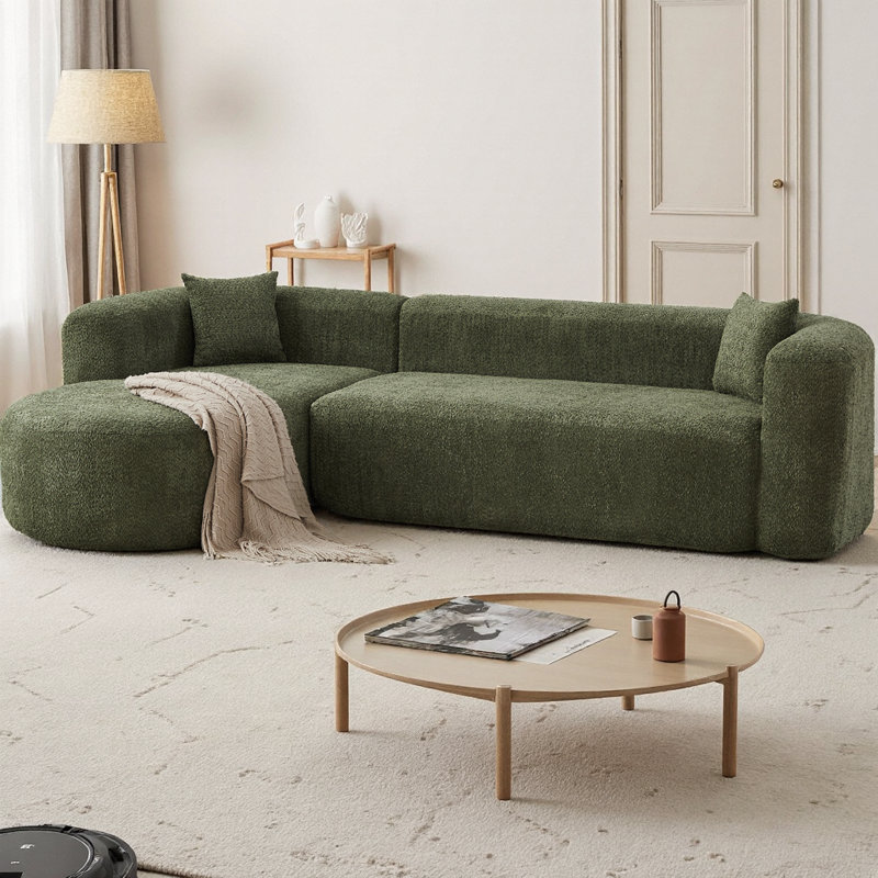 Canapé modulaire à dossier incurvé de 109,4 po, canapé en forme de L avec méridienne orientée vers la gauche et 2 coussins décoratifs, canapé en chenille pour salon et appartement, sans assemblage requis