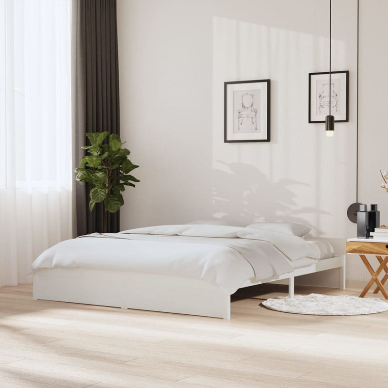Bed Frame Solid Wood, Small Double (4'), White