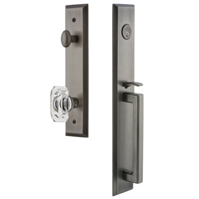 Fifth Avenue One-Piece Handleset with Single Cylinder Deadbolt and D Grip with Baguette Clear Crystal Knob
