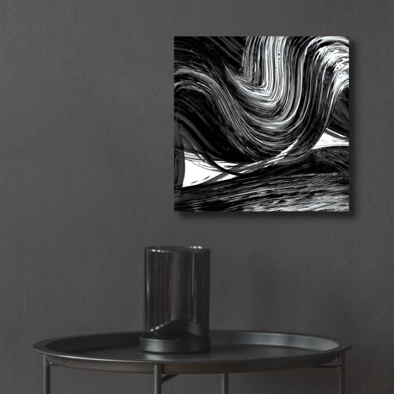 Art mural en verre «Swirl 3 Bw» par Piper Rhue, 12 po x 12 po, H 12 po x l 12 po x P 0,13 po