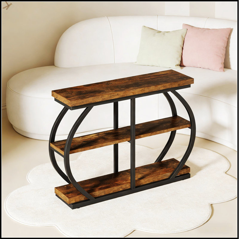 Vaste table de rangement, console avec deux cadres en métal arqués et une finition rustique pour un décor industriel moderne
