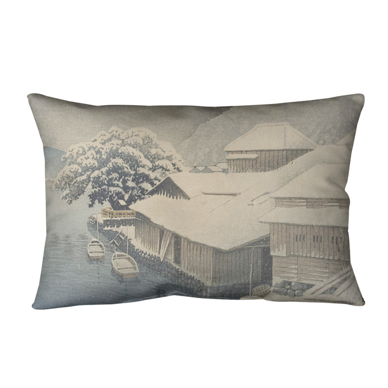 Coussin lombaire en lin soirée snow à ishinomaki, Bleu