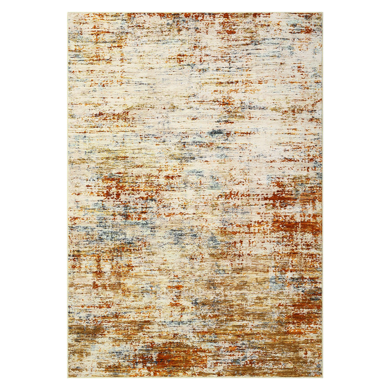 9x12 Modern Abstract Area Rug Large Living Room Rug Stain Resistant Carpet Washable Carpet Non Slip Low Pile Soft Folding Floor Cover For Bedroom Apartment Nursery,Orange