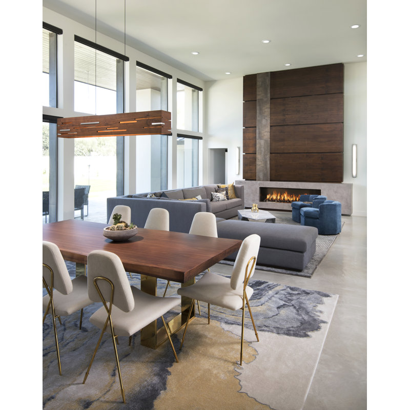Aeris Linear LED Pendant - 3500K, Brushed Aluminum, Oiled Walnut, 8" H x 54" W x 6" D