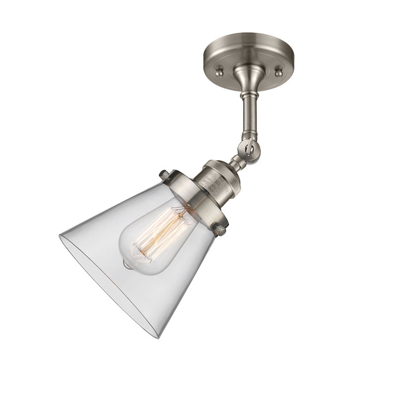 Cone 1 Light Sconce, 6 Watt Vinage LED Bulb, Clear, Brushed Satin Nickel
