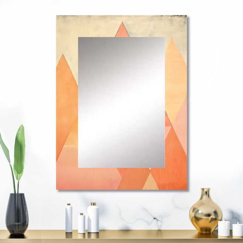 Peachy Pyramids Shapes - Abstract Shapes Decorative Mirror, Peach Large Wall Mirror, Printed Metal Art, 32" x 24"