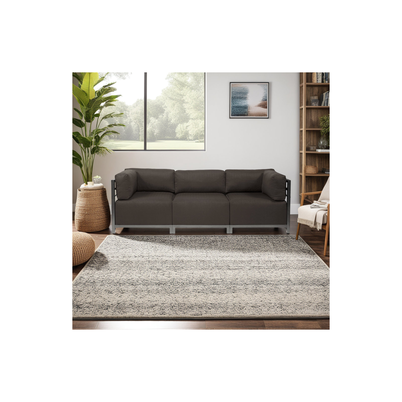 Olen Box Cushion Chair Slipcover, Seascape Charcoal Sunbrella