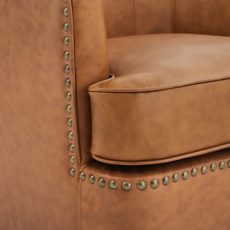 Fauteuil demi-tonneau pivotant en cuir véritable Fazio, Brun whisky