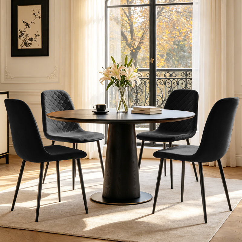 Modern Velvet Upholstered Dining Chair  , Black
