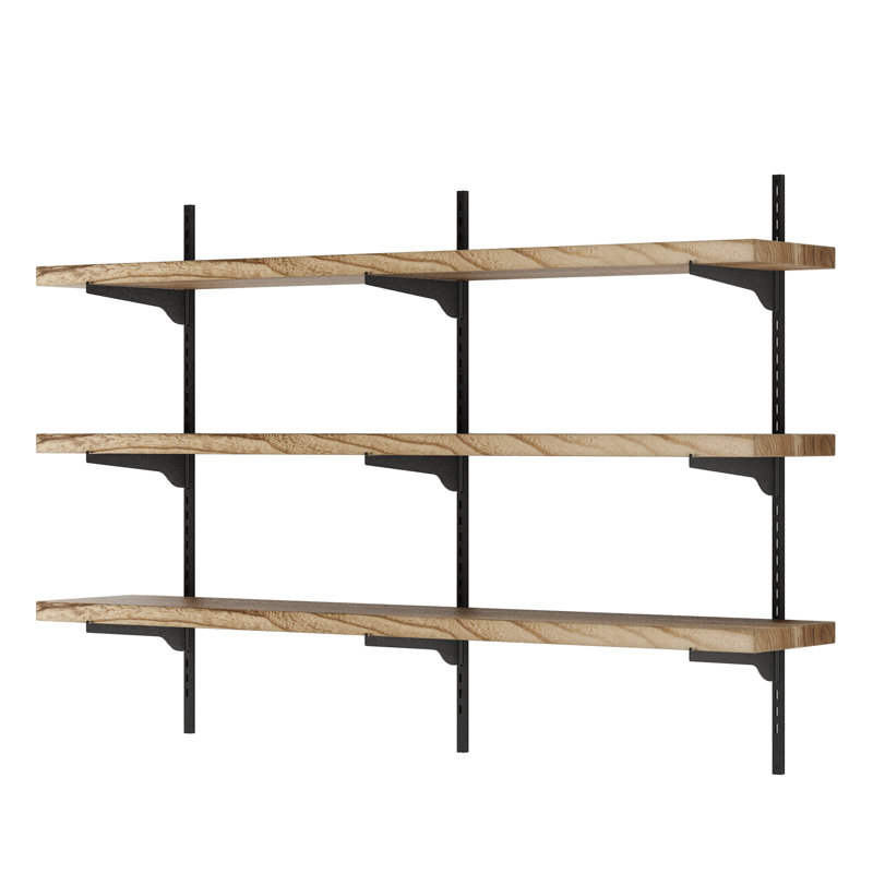 54" X 10" Floating Bookshelf, Height Adjustable Wall Shelving Unit For Living Room And Office Decor, 1" Thick Solid Wood Shelves, Farmhouse & Boho Decor, 3 Tier, Burnt