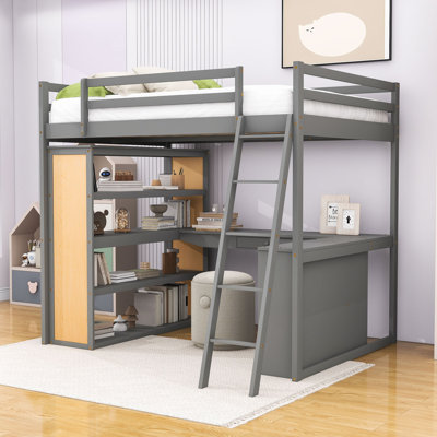 Dulcinea Kids Full Drawer Wood Loft Bed with Built-in Desk and Shelves by Harriet Bee