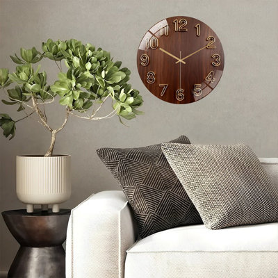 12" Round Tempered Glass Wall Clock with Silent Quartz Movement