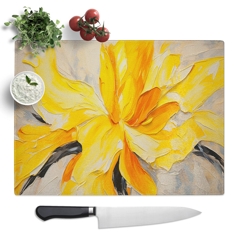 Daffodil Flower Action No.2  Glass Chopping Board