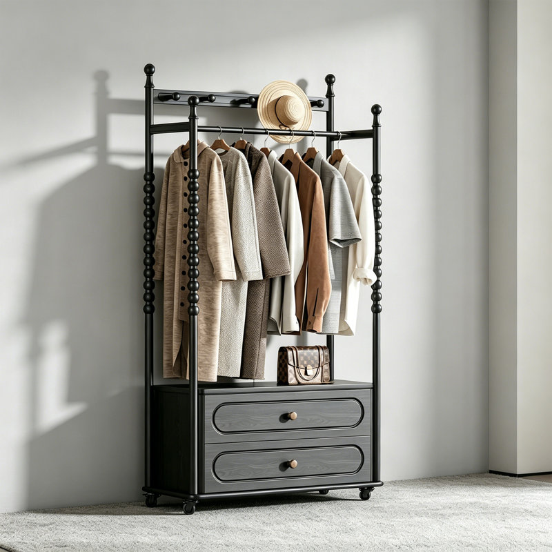 Ash Wood Freestanding Entryway Coat Rack, Black