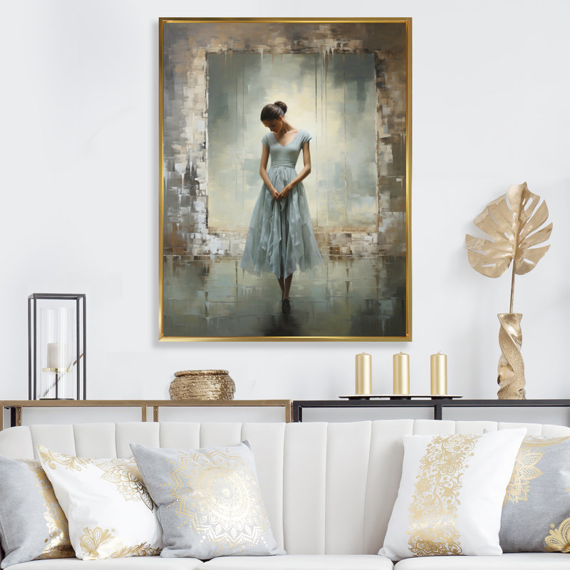 " Gray Dance Quiet Contemplation III ", 40" H x 30" W x 1.5" D, Gold Floater Framed