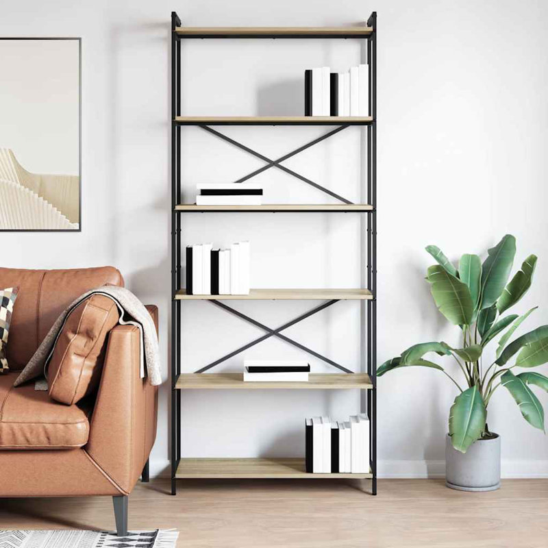 Steel Bookcase, Beige, (5 Shelves) 188cm H x 80cm W x 30cm D