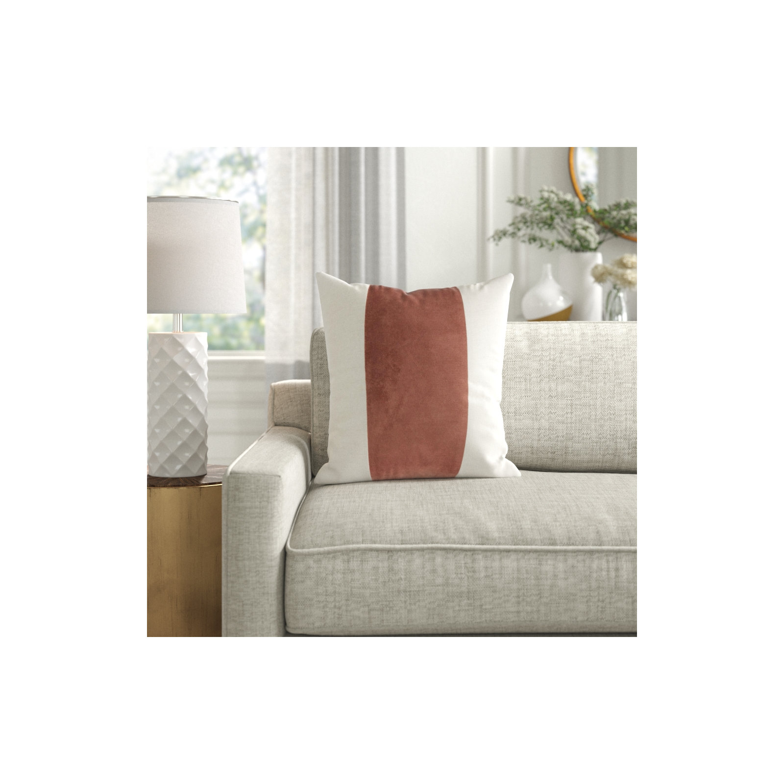 Kat Striped Cotton Throw Pillow, Brick Red/Light Beige, 20" x 20", Pillow Cover Only - No Insert