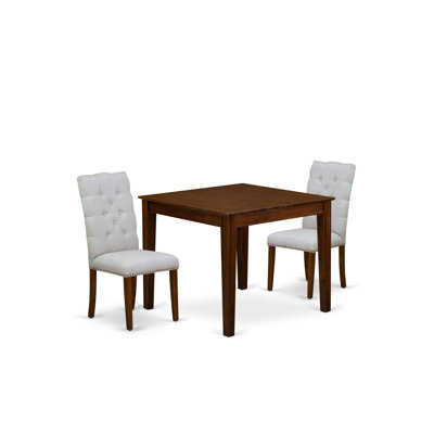 3 Piece Dining Room Table Set Contains a Square Dinette Table and 2 Upholstered Chairs, Antique Walnut