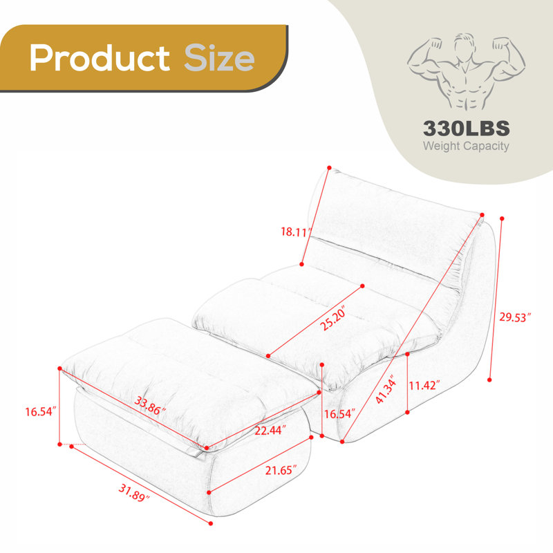Armless Bean Bag Set With Ottoman (set Of 2), White Polyester