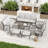 7-Piece Aluminum Patio Conversation Set With Coffee Table, End Table, Ottomans And Light Gray Cushions