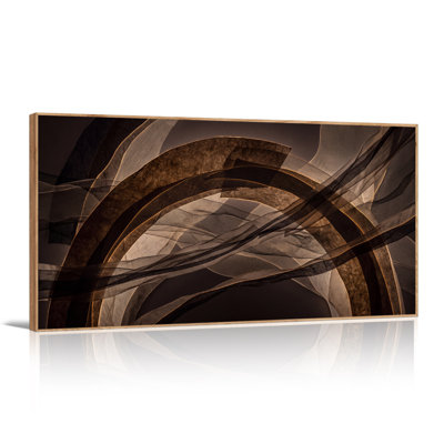 Dark Brown And Beige Abstract Curved Mesh Texture Layers Canvas Wall Art