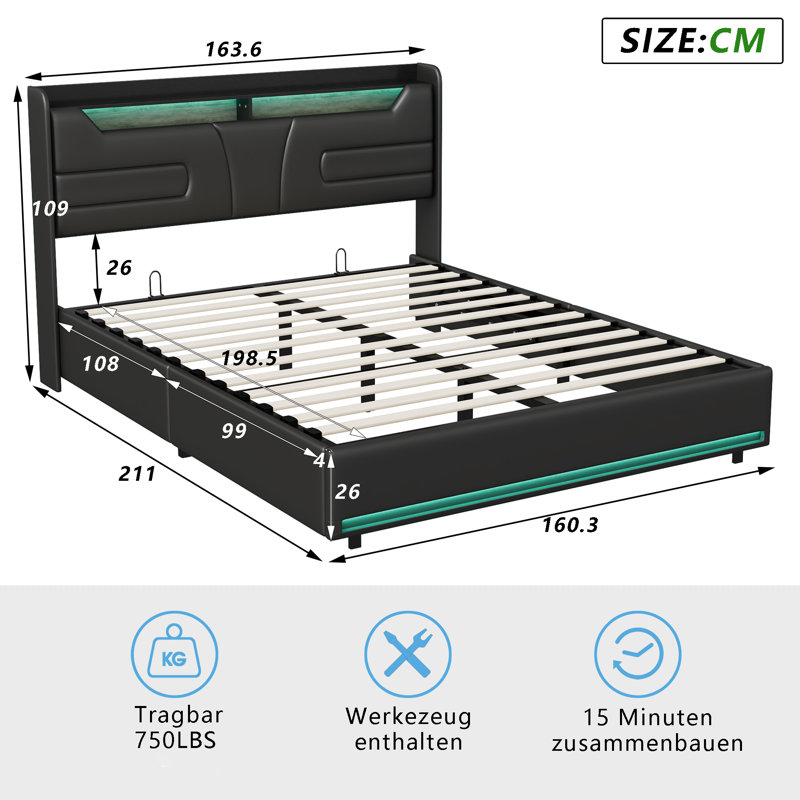 Upholstered Bed, European Kingsize (160 x 200 cm)