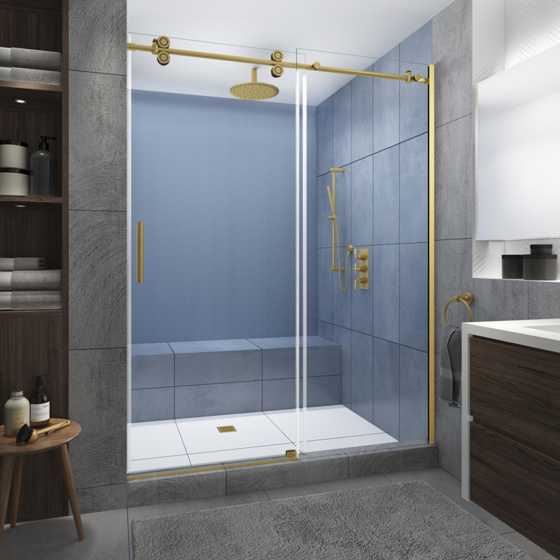 Langham XL 60" Brushed Gold Frameless Sliding Shower Door